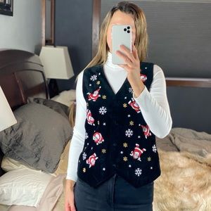 Westbound Velvet Santa Snowflake Christmas Holiday Vest, Medium